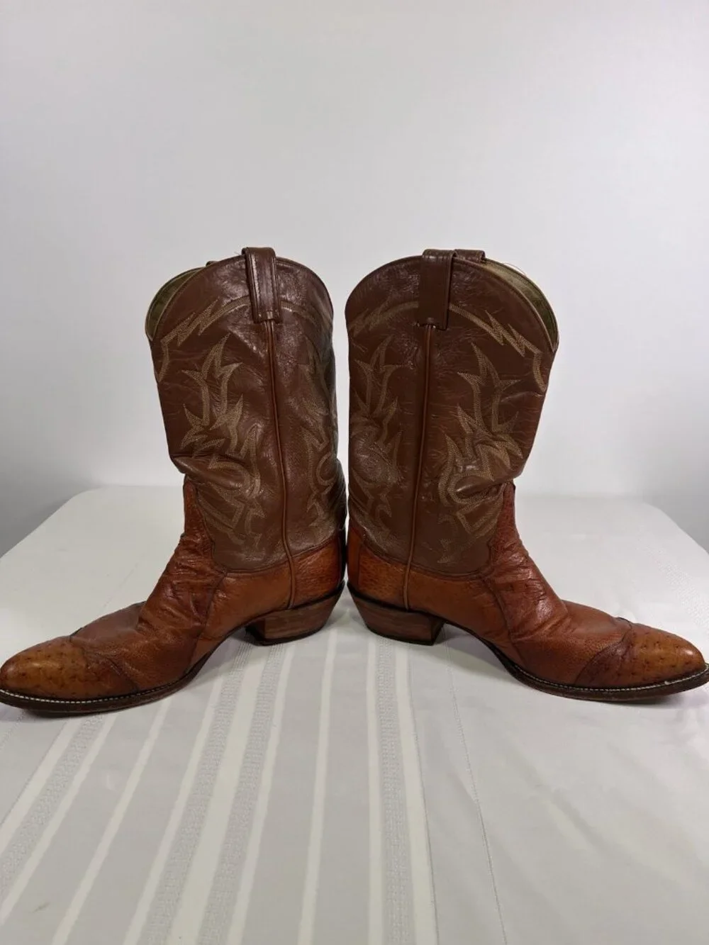 VTG 90s Tony Lama Full Quill Ostrich Cowboy Boots Brown Western Size 13 D USA